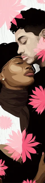 Free dark romance bookmark featuring a couple hugging with pink flowers